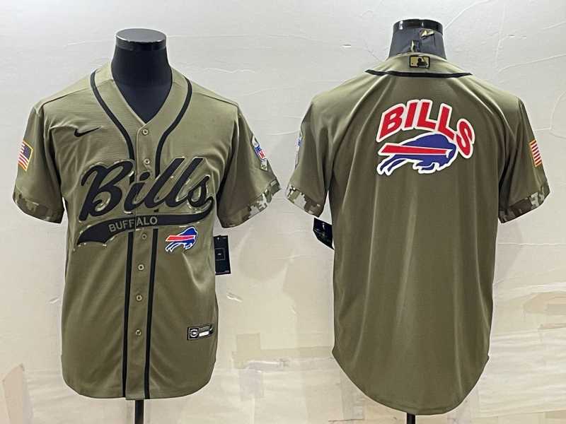 Mens Buffalo Bills Olive Salute to Service Team Big Logo Cool Base Stitched Baseball Jersey